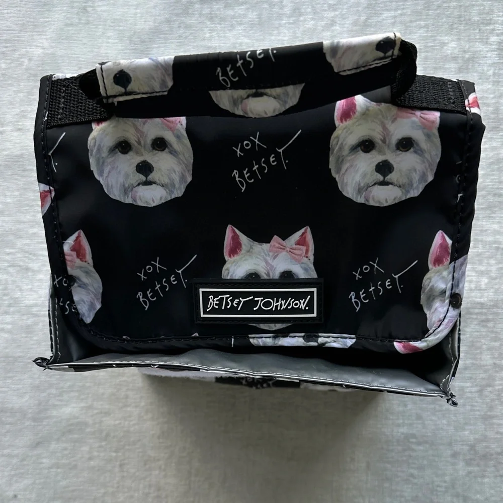 Betsey Johnson Black and White Dog Print Insulated Lunch Bag